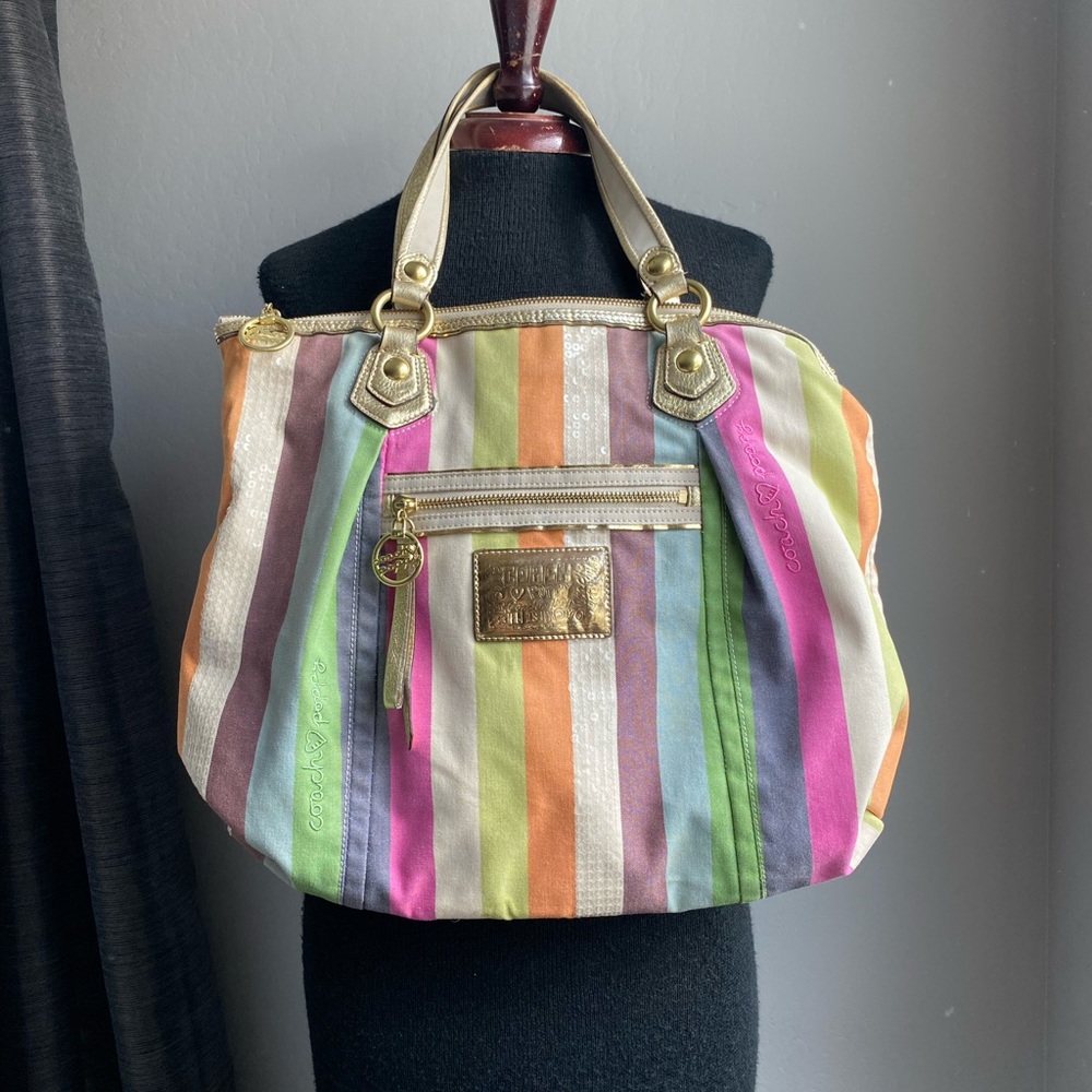 COACH POPPY LEGACY  Sequin Multi Color Striped Tote